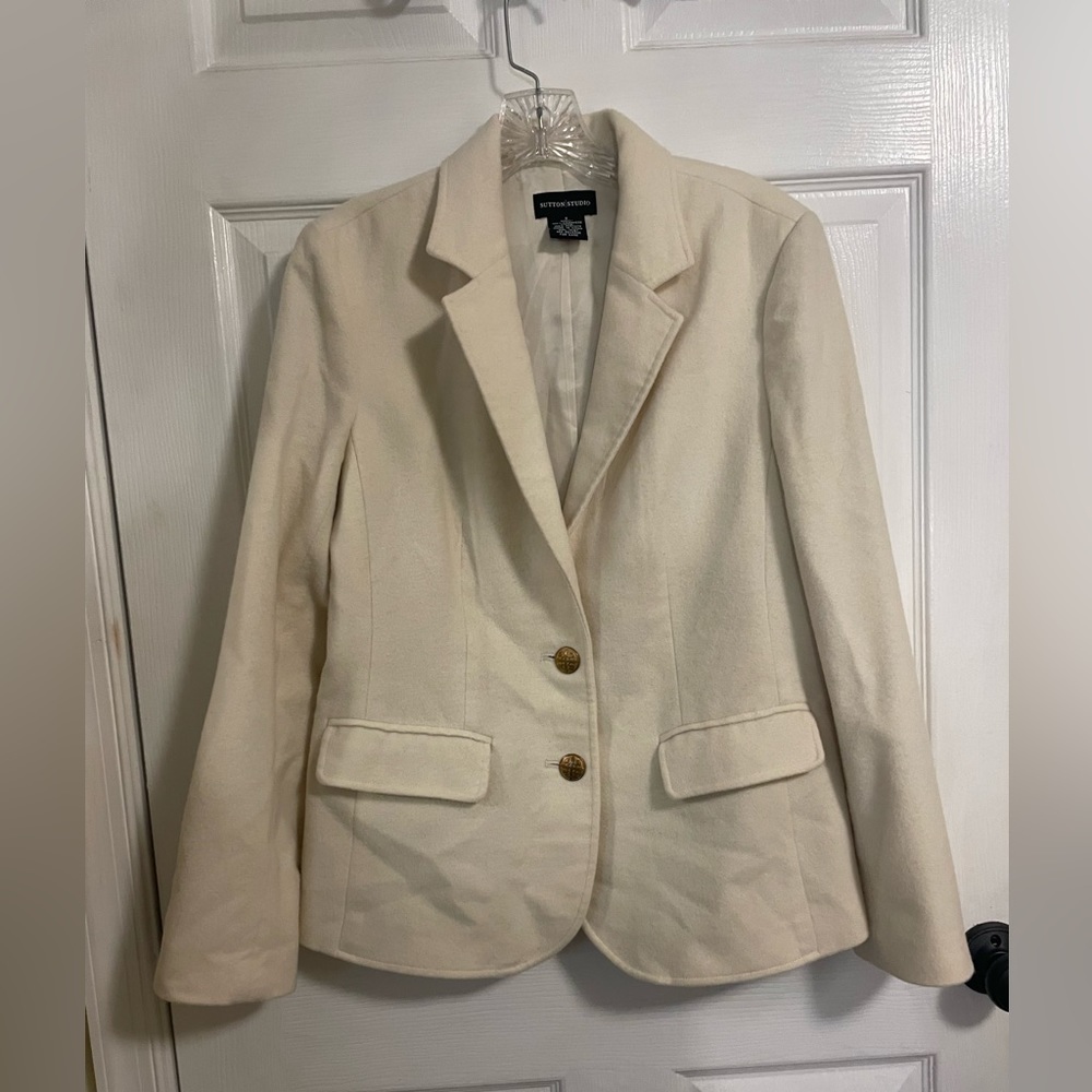 Sutton Studio Off White Cashmere Blazer, Size 8